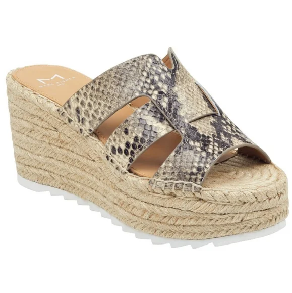 Marc Fisher Robbyn Gray Cream Snake Leather Platform Espadrille Sandals Size 7.5 - Picture 2 of 11